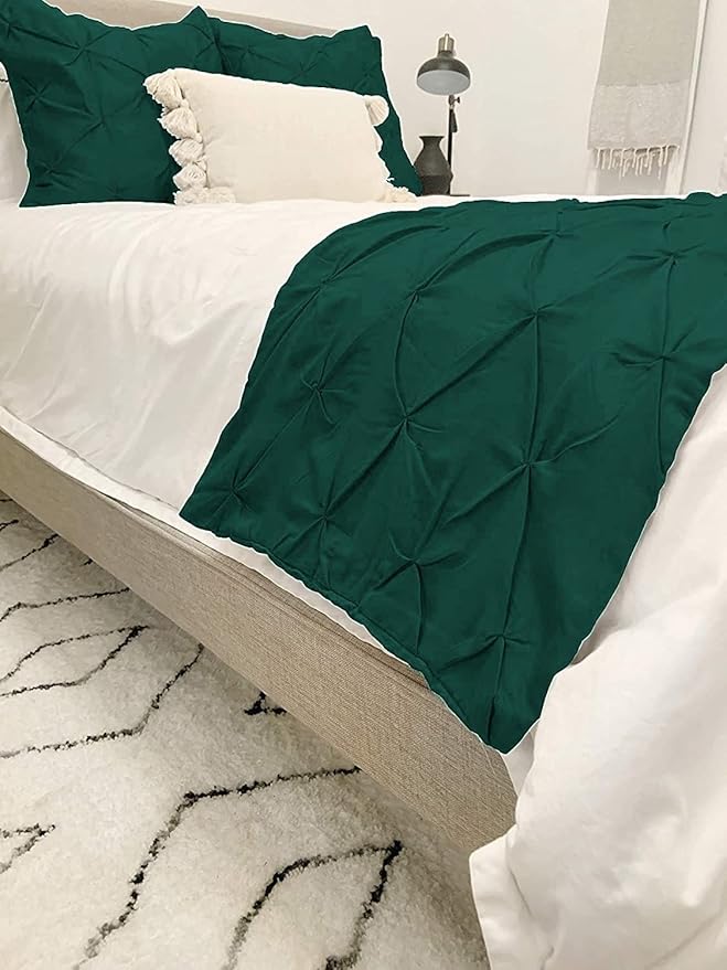 Bed Runner Set - 100% Pure Cotton 800 Thread Count - Luxury 1 Pinch Pleated Bed Runner and 2 Pillow Cover - 3 Piece Pinch Pleated Bed Runner Set Queen, Teal