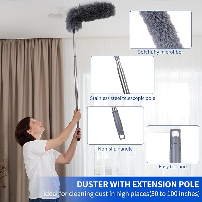 Duster with Extension Pole, Ceiling Fan Cleaner Duster Set of 6, Telescopic - Image 6