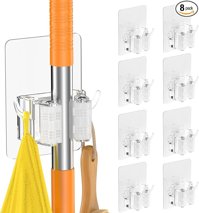 8 PackBroom Holder Wall Mount, New Version Adhesive Mop and Broom Holder Wall by Batur