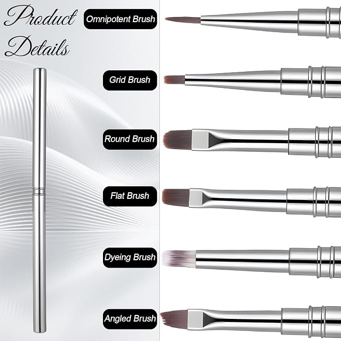 6Pcs Acrylic Nail Brushes, Nails Art Clean Up Brushes Metal Nail Polish Remover - Image 3
