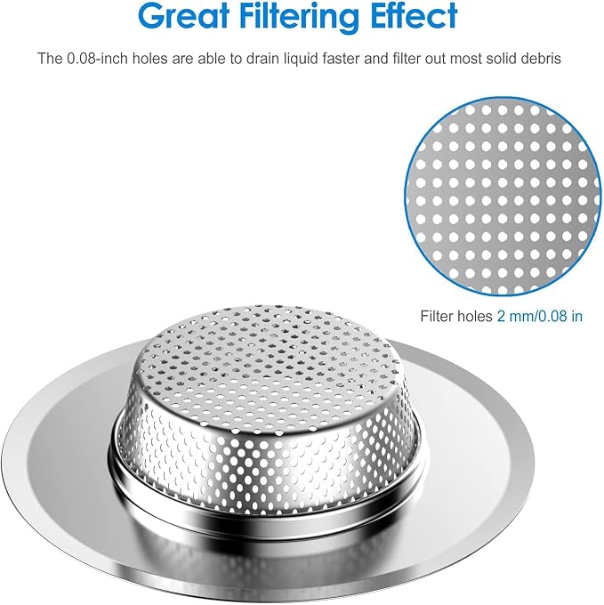 2-Pack Kitchen & Bathroom Sink Drain Strainers I 4.5 Inch Bathroom Drain Hair - Image 2