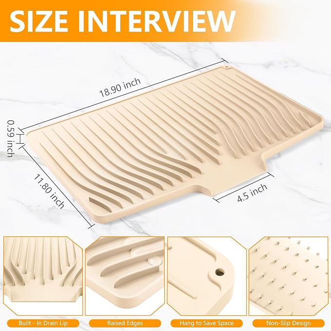 Silicone Dish Drying Mat for Kitchen Counter, Dish Drainer Mat, Non-Slip Drying - Image 2