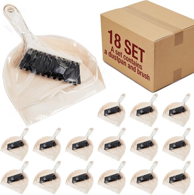 Sliner 18 Pack Mini Dustpan and Brush Set Beige Plastic Dust Pans by Sliner