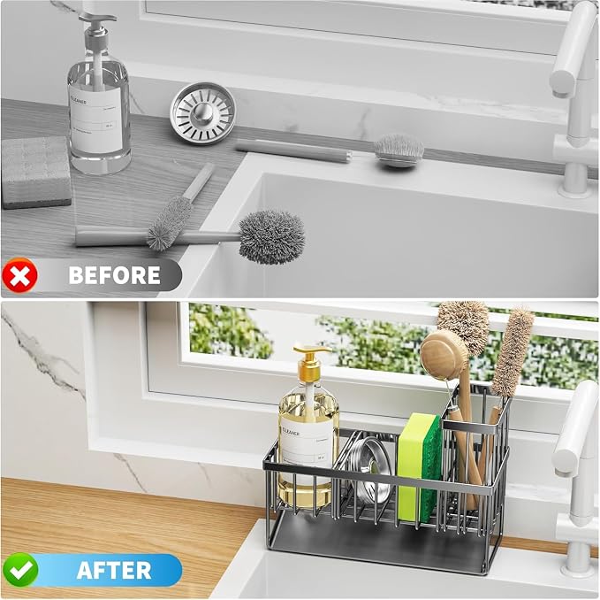 USTECH Kitchen Sink Organizer, Sponge Holder, Countertop Organizer, Brush Holder - Image 8
