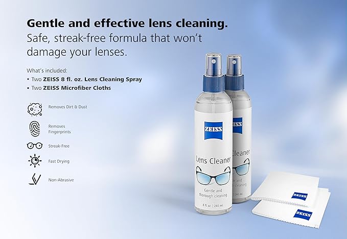ZEISS Lens Care Pack – 2x 8oz Streak-Free Lens Spray and Microfiber Cloths - Image 6