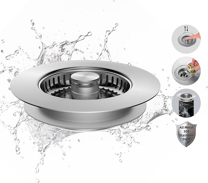 Hibbent All Metal Stainless Steel 3 in 1 Kitchen Sink Drain Strainer, Upgraded by Hibbent