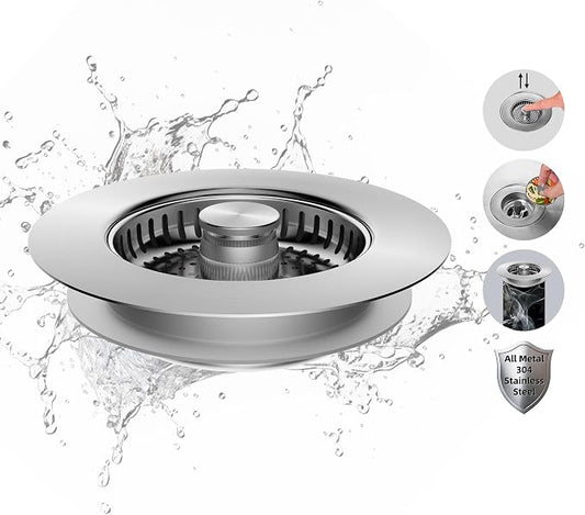 Hibbent All Metal Stainless Steel 3 in 1 Kitchen Sink Drain Strainer, Upgraded by Hibbent