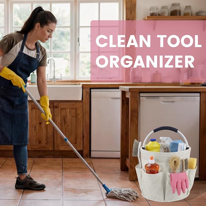 Cleaning Caddy with Handle and 6 Pockets, 17L Cleaning Supplies Organizer - Image 2