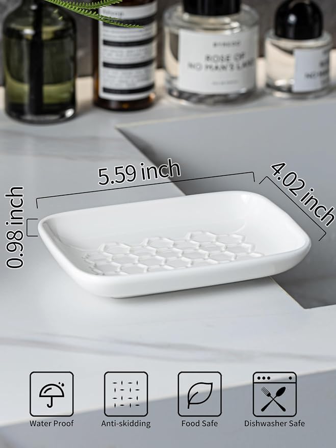 Gomakren Soap Dish for Shower, Bar Soap Holder, Ceramic Soap Dishes for Bar Soap - Image 2