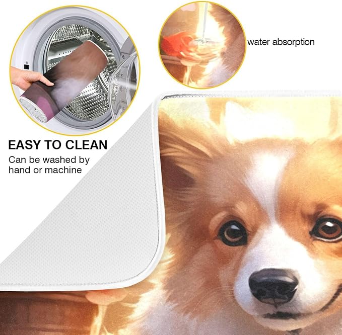 Dish Drying Mat Kitchen Counter Absorbent Valentine Corgi Coffee Sink Mat Dish - Image 2