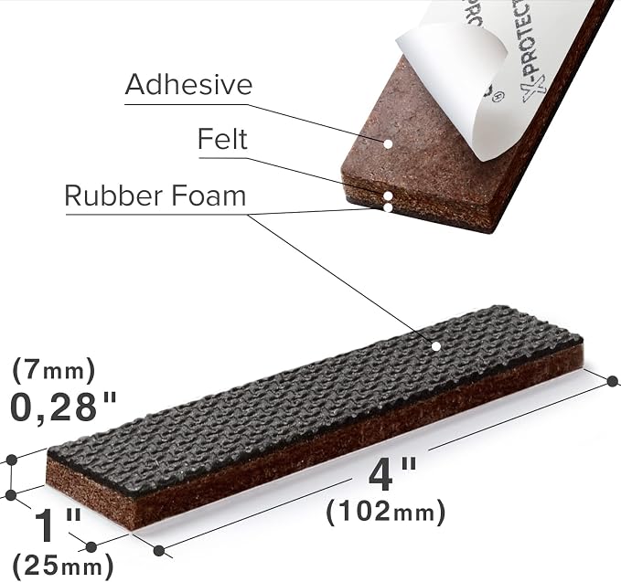 X-PROTECTOR 8 PCS Non-Slip Furniture Pads 1' x 4' Rubber Grips Self-Adhesive - Image 3