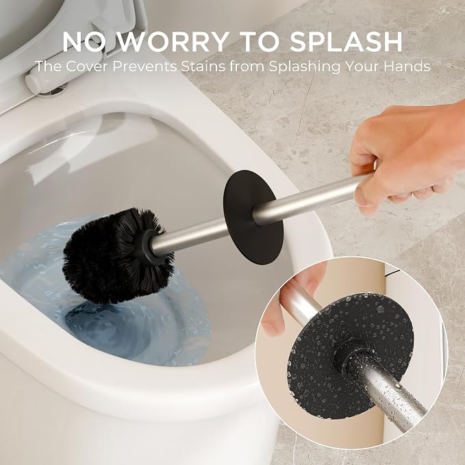 FORIOUS Toilet Brush and Holder Set Brushed Nickel, 304 Stainless Steel Long - Image 5