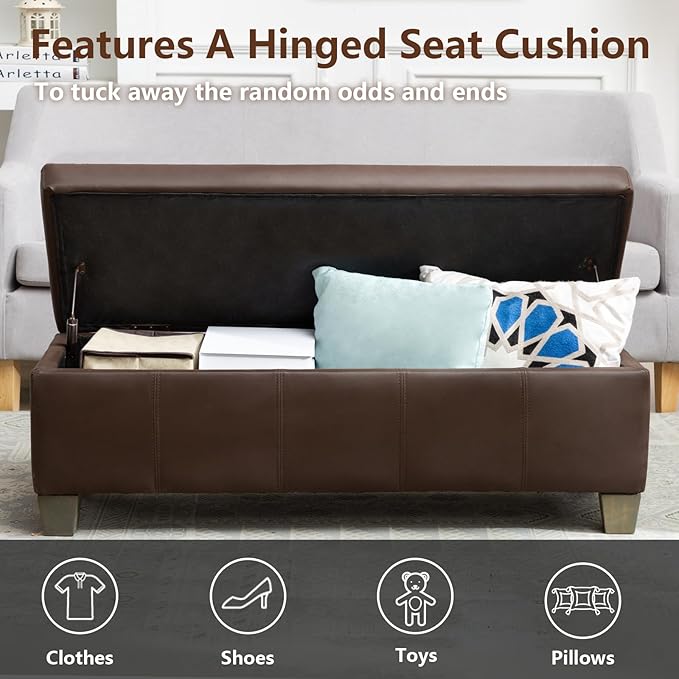 51 Inch Brown Faux Leather Ottoman - Image 6