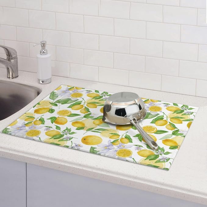 Lemon Dish Drying Mat for Kitchen Counter Microfiber Absorbent Dish Draining - Image 3