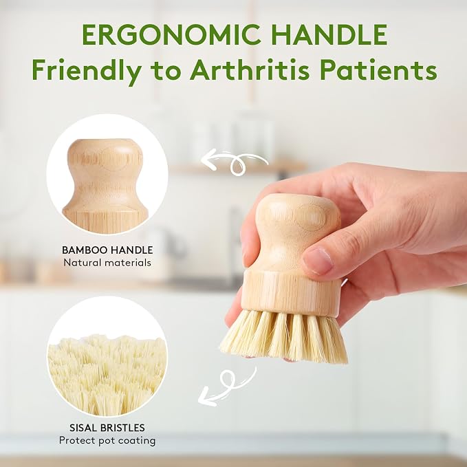 4 Pack Bamboo Dish Brush, Dish Scrubber Brush - Image 4