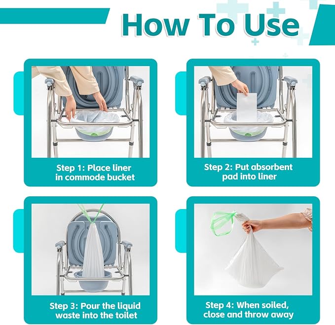 120 Pack Commode Liners with Super Absorbent Pads, Disposable Leakproof Bedside - Image 5
