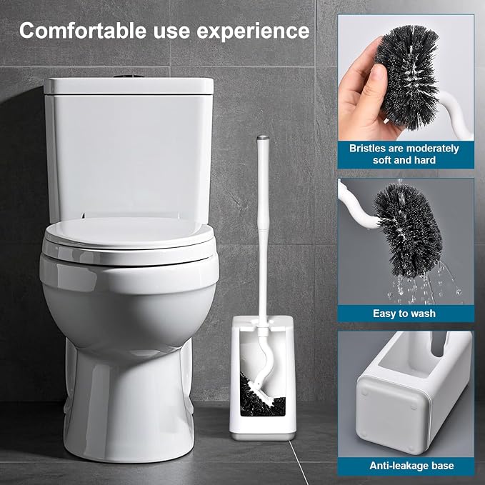 Toilet Bowl Brush and Holder 3 Pack Sturdy Plastic Long Handled Toilet Brushes - Image 5