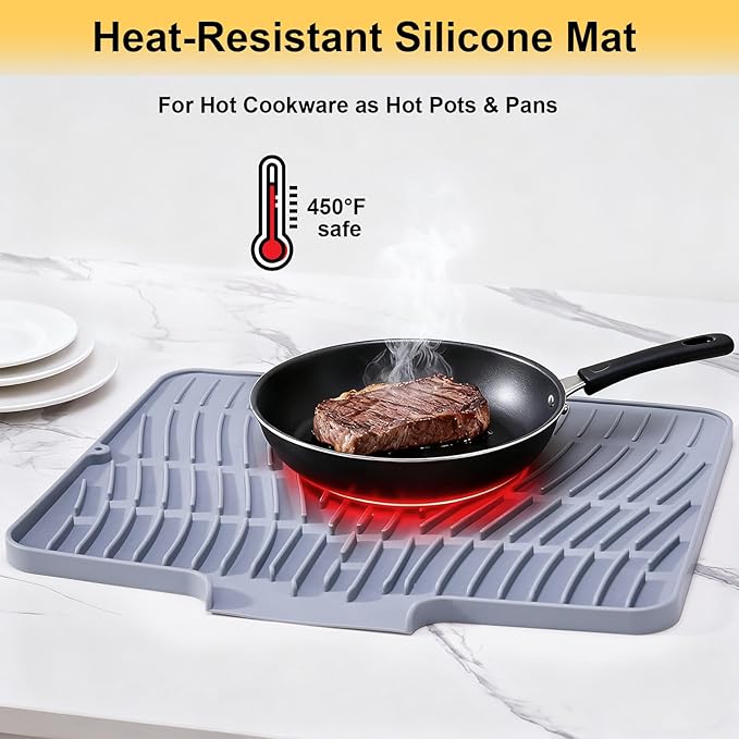 Silicone Dish Drying Mat for Kitchen Counter, Non-Slip Dish Drying Pad - Image 4