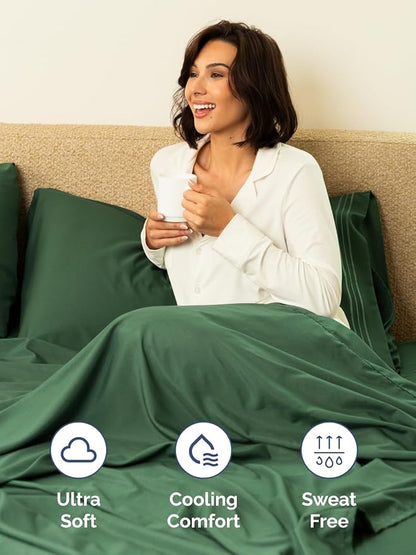 Extra Deep King Fitted Sheet - Hotel Luxury Single Fitted Sheet Only - Easily Fits 18 inch to 24 inch Mattress - Ultra Soft, Wrinkle Free with Extra Deep Pockets - Breathable & Comfy - Emerald Green