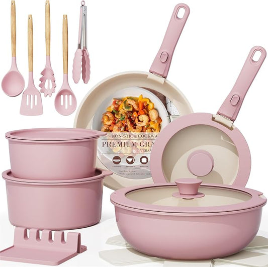 Astercook 21 Pcs Pots and Pans Set Non Stick, Ceramic Cookware Set Detachable by Astercook