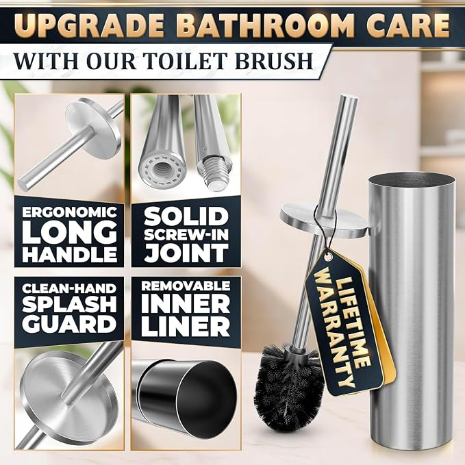 2 Pcs Stylish Stainless Steel Toilet Brush and Holder Set - Image 6