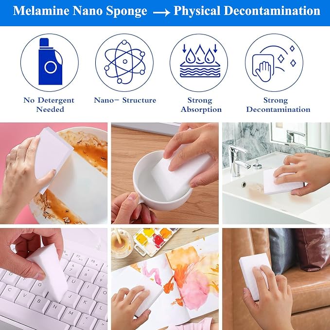 Magic Sponge Eraser, 100 Pack Heavy Duty Melamine Sponge, Deep Cleaning-Stain - Image 3