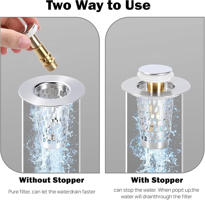 2Pcs 3-in-1 Bathroom Sink Stopper Hair Catcher - Image 4