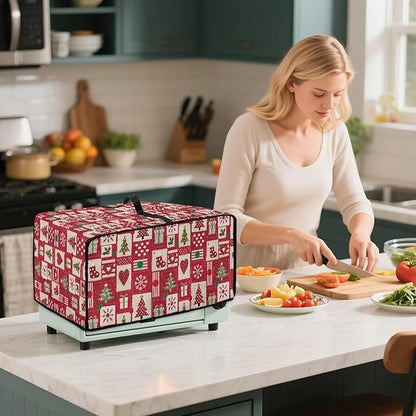 Christmas Decor Air Fryer Toaster Oven Dust Cover Washable Convection Oven Cover Stylish Kitchen Appliance Protector Decorations Countertop Accessories, L, Christmas Patchwork Print