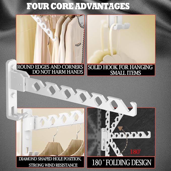 Wall Mount Coat Hanger Holder White Clothes Drying Organizer Rack Garment Hooks - Image 8