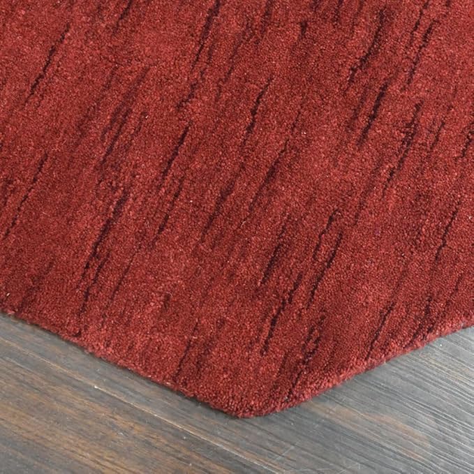 Hand Knotted Loom Wool ECO-Friendly Area Rugs - 6'x6', Octagon, Red Color, Solid Plain Design, High Pile Thick Handmade Anti Skid Area Rugs for Living Room, Bed Room (L00111)