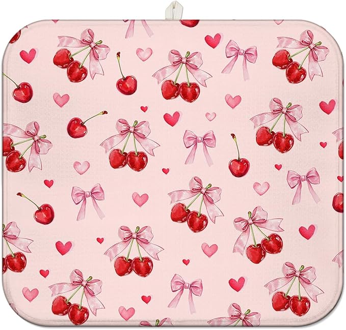 Cherry Dish Drying Mat for Kitchen Counter, Washable Absorbent Kitchen by Unknown