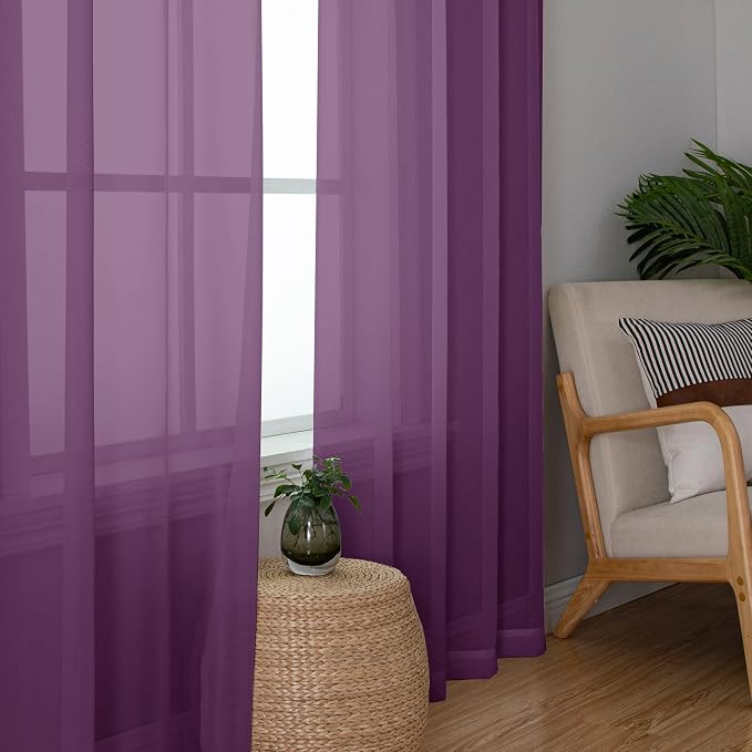 Chyhomenyc Plum Sheer Curtains 63 Inch Length 2 Panels, Rod Pocket Solid Window - Image 4