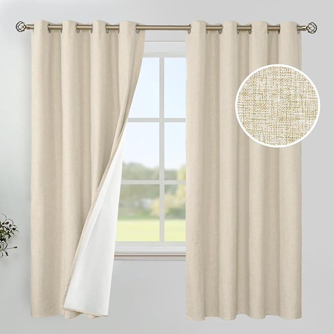 YoungsTex Natural Linen Blackout Curtains 63 Inch Length by YoungsTex