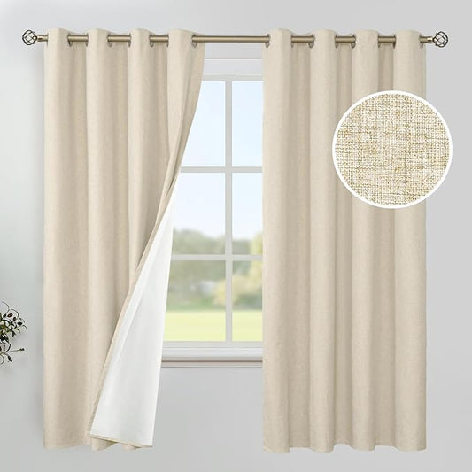 YoungsTex Natural Linen Blackout Curtains 63 Inch Length by YoungsTex