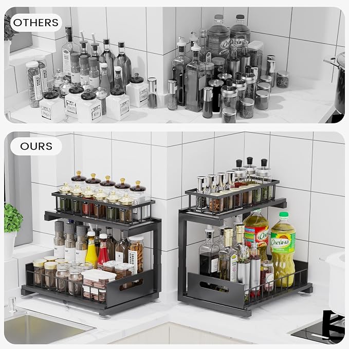 2 Pack Under Sink Organizer, 2-Tier Heavy Duty Metal Pull Out Cabinet Organizer - Image 3
