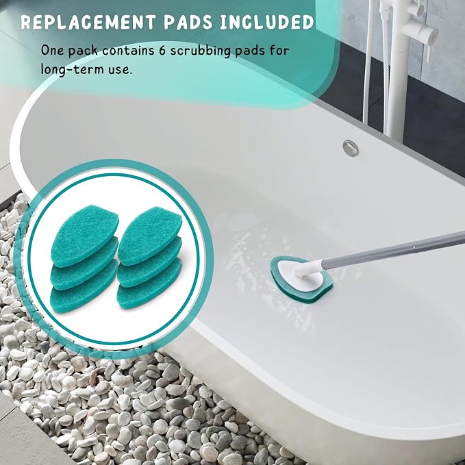 Shower Scrubber with Long Handle, Bathroom Tub and Tile Cleaning Tool with 6 - Image 6