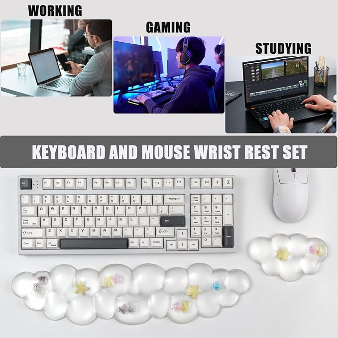 Gel Keyboard and Mouse Wrist Rest Set – Cute Clear Cloud Wrist Rest - Image 4