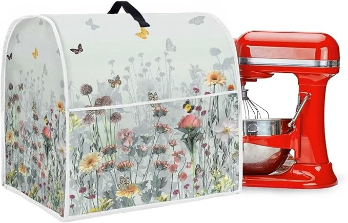 Floral Mixer Covers for Kitchen Aid 4.5-5 Quart Mixer Dust Cover with Top Handle Dustproof Food Processor Cover Kitchen Appliance Accessories