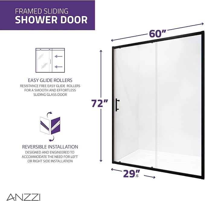 ANZZI 72 x 60 inch Framed Shower Door in Matte Black | Halberd Water Repellent - Image 6
