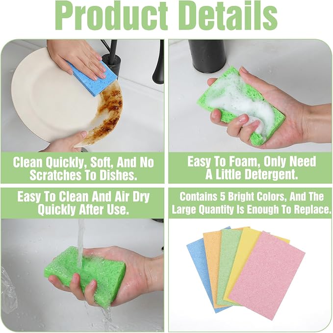 15 Pcs Cellulose Sponges Kitchen, 5 Colors Non-Scratch Colorful Sponges - Image 3
