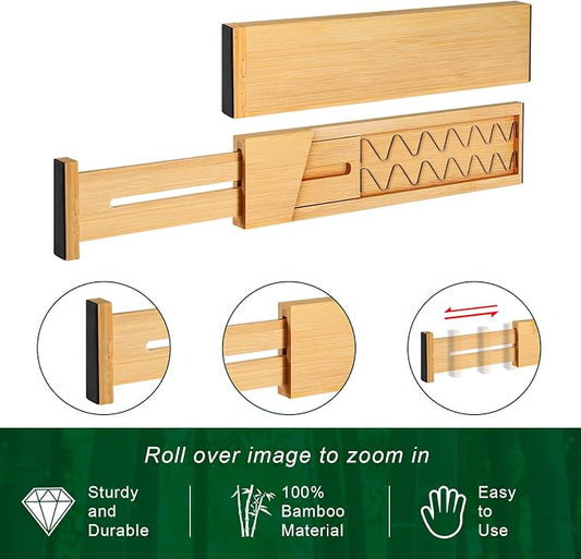 4 Pack Bamboo Drawer Dividers, Adjustable Length from 12 Inch to 17 Inch - Image 2
