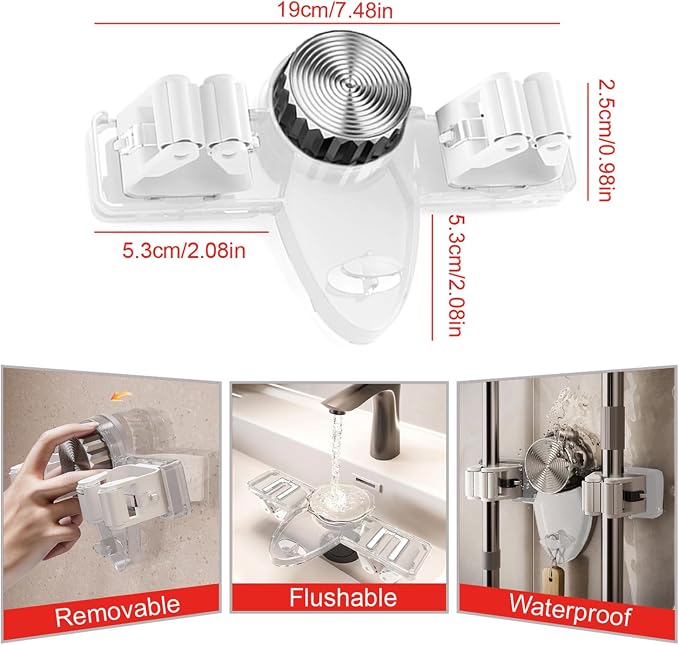 4 Pack Broom Holder Mop Hanger Wall Mount, No Drill Suction Cup Mop and Broom - Image 2