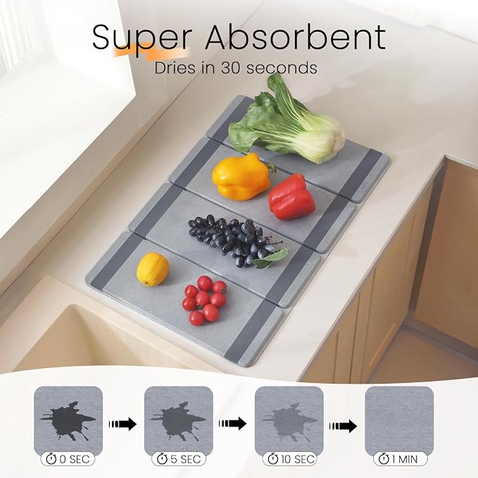 Foldable Stone Dish Drying Mat for Kitchen Counter, Double-Layer Absorbent - Image 3