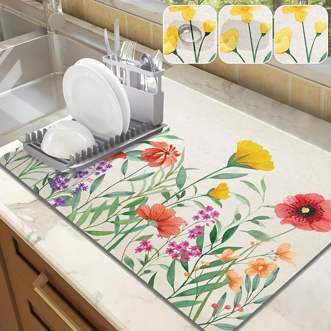 LOKHOM Dish Drying Mat for Kitchen Counter, Dish Drainer Rack Mat for Kitchen by LOKHOM