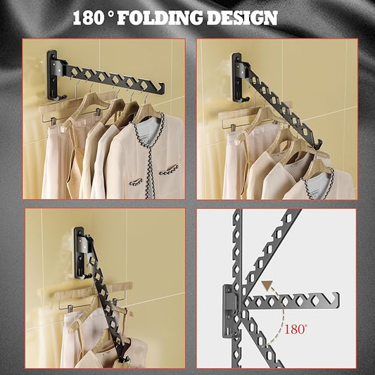Dr.DJ Wall Mount Coat Hanger Holder Black Clothes Drying Organizer Rack Garment - Image 2