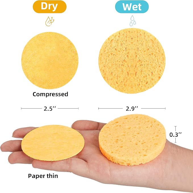 60-Count Compressed Facial Sponges|100% Natural Kickleen Cellulose Cosmetic Spa - Image 4