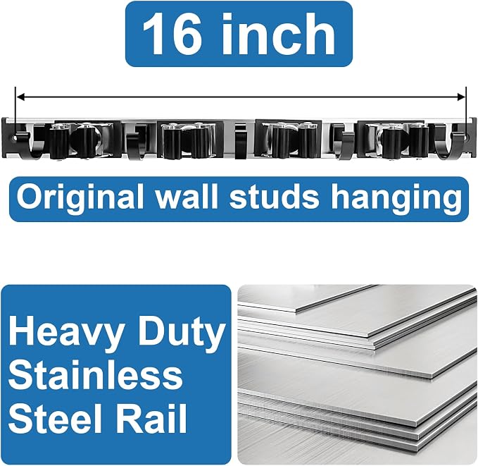 Piyl Mop and Broom Holder Wall Mount Metal Heavy Duty Utility Hooks Broom - Image 4