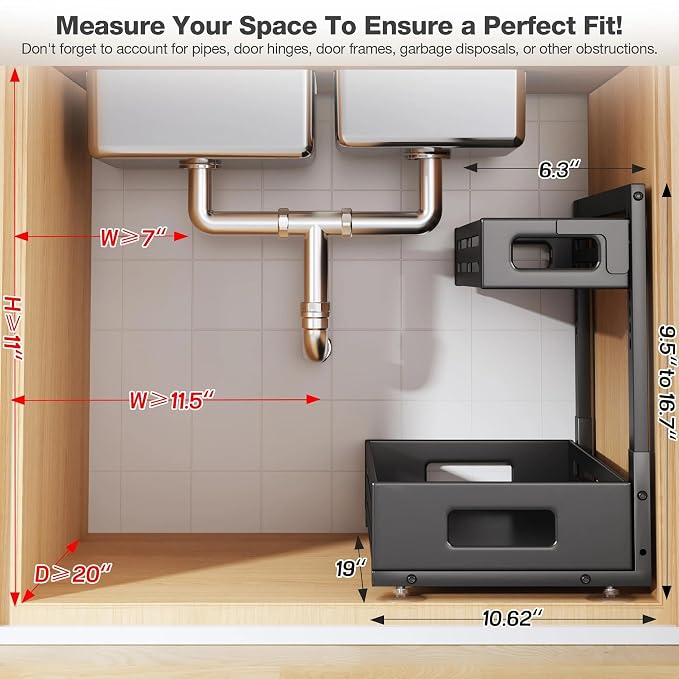 2 Pack 19IN-Depth Under Sink Organizer, Pull Out Cabinet Organizer - Image 2