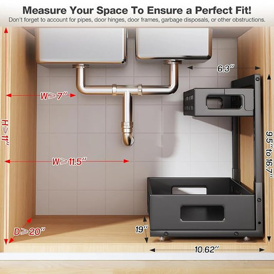 2 Pack 19IN-Depth Under Sink Organizer, Pull Out Cabinet Organizer - Image 2