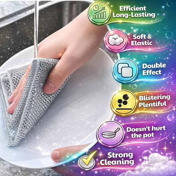 Silver Mesh Dish Cloths – Non Scratch, Odor Free, Quick Dry Wire Cleaning Pads - Image 2